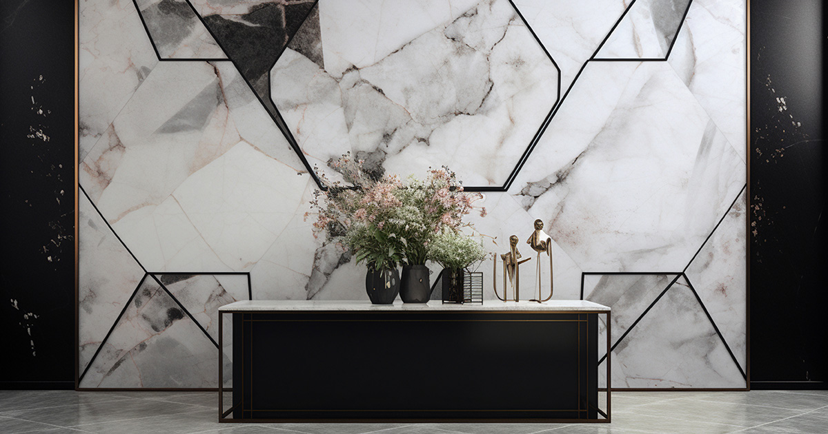 Sophisticated Dining Room Marble Design Walls